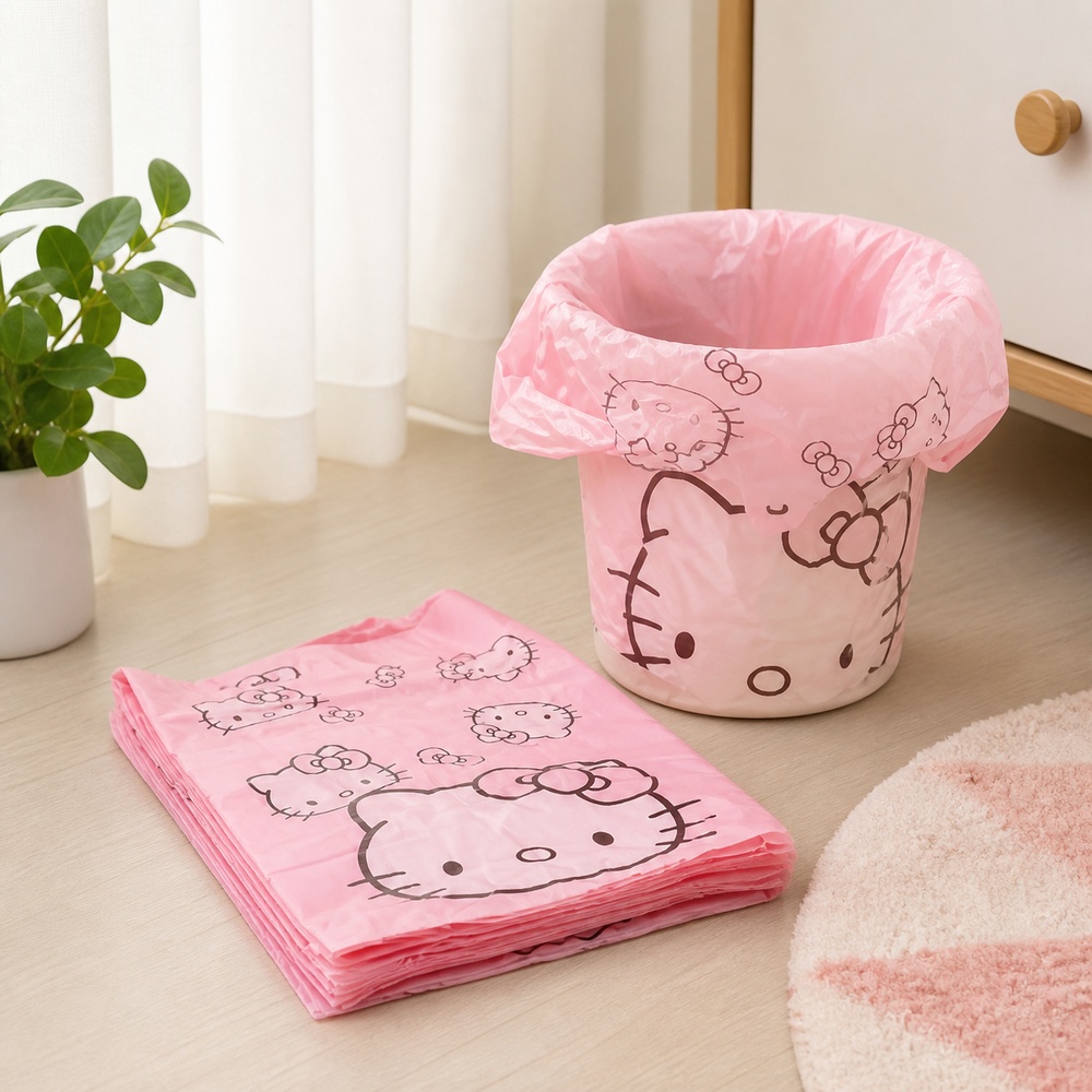 Commercial Kitchen Bin - ถุงขยะพลาสติกลายการ์ตูนแมวสีชมพู 50 ชิ้น ขนาด 30x50 ซม.