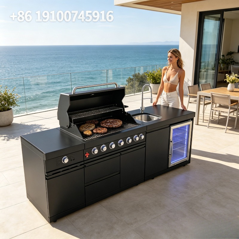Commercial Kitchen Worktops - ครัวกลางแจ้งเชิงพาณิชย์รุ่น 2026Hot พร้อมเตาบาร์บีคิวสแตนเลส ตู้เย็น และเคาน์เตอร์สำหรับจัดเลี้ยงกลางแจ้งในโรงแรม
