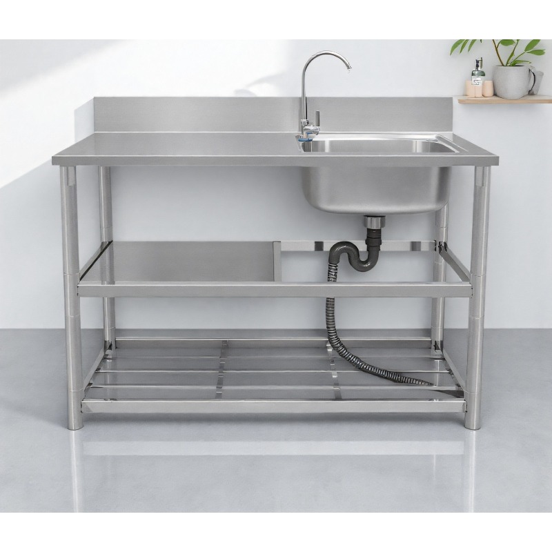 Commercial Kitchen Worktops - อ่างล้างจานสแตนเลสแบบตั้งพื้นพร้อมท็อปครัว เหมาะสำหรับใช้ในครัวเรือนและเชิงพาณิชย์ รวมถึงระเบียงครัว